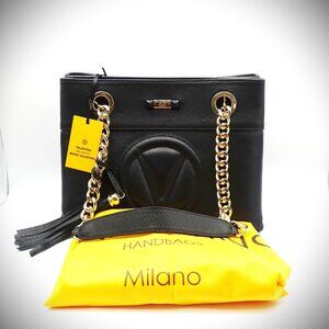 VALENTINO by MARIO VALENTINO Kalo Signature Black Leather Tote Bag